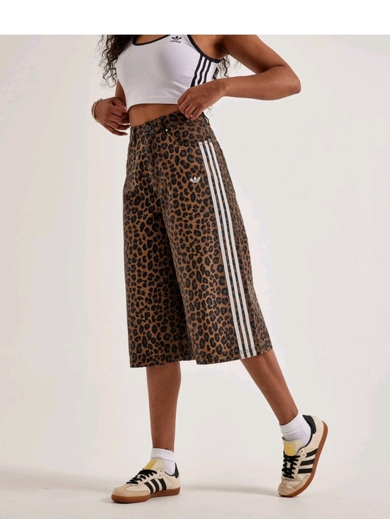 adidas Pants - adidas NWT Leopard Print High Waisted Wide-Leg Brown Denim Bermuda Shorts/Jorts